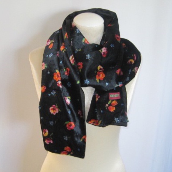 Vintage KENZO Floral Print Velvet Scarf - Picture 1 of 4